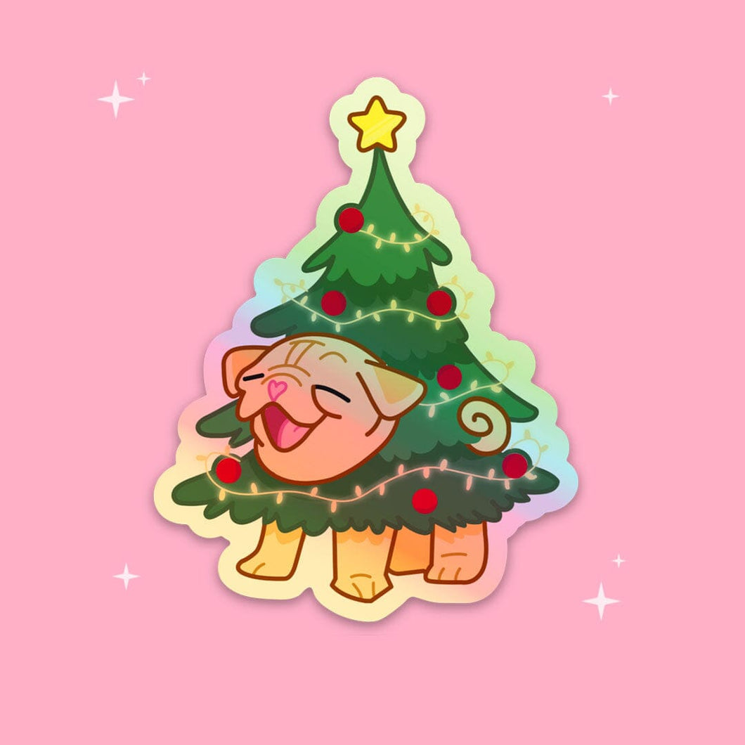 Holographic Christmas Tree Accessories Milkshake the Pug