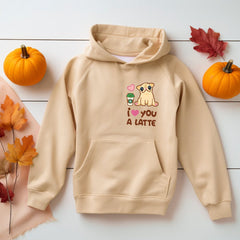 I Love You a Latte Embroidered Hoodie Sweatshirts Milkshake the Pug