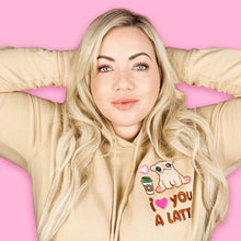Load image into Gallery viewer, I Love You a Latte Embroidered Hoodie Sweatshirts Milkshake the Pug
