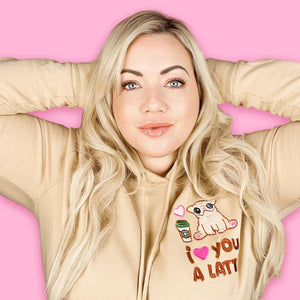 I Love You a Latte Embroidered Hoodie Sweatshirts Milkshake the Pug