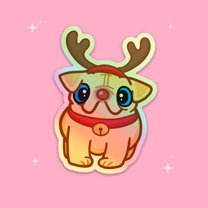Milkshake Rudolph Holographic Sticker Accessories Milkshake the Pug