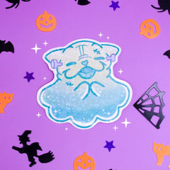 Frankenpug Halloween Holographic Sticker Accessories Milkshake the Pug